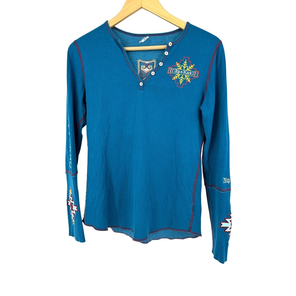 Alp-n-Rock Womens Embroidered Henley Long Sleeve Alpine Shirt‎ Top